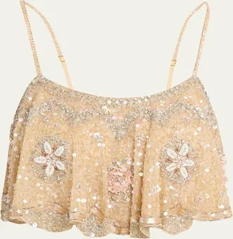 LoveShackFancy Sorwyn Embellished Crop Top