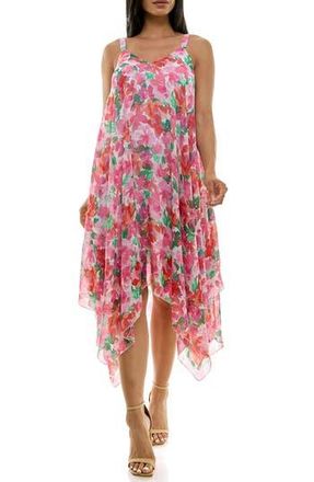 Nina Leonard Patterned Handkerchief Hem Dress in Guava Multi at Nordstrom Rack, Size Medium
