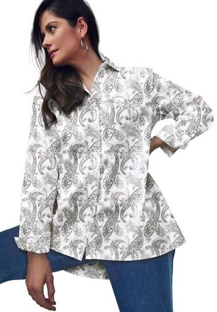 Jessica London Stretch Cotton Oversized Shirt in White Classic Paisley at Nordstrom, Size 28