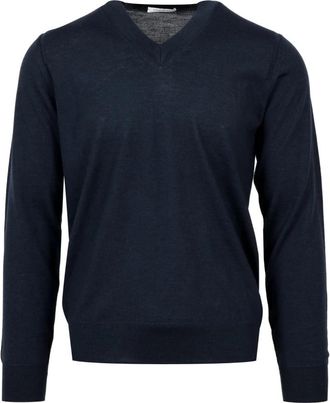 Paolo Pecora Blauwe Wol V-Hals Trui - Heren - V-hals truien - Blauw - 2XL - Wol - Truien & Vesten