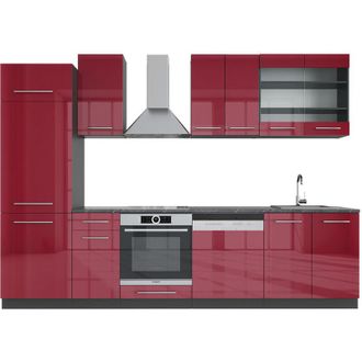 Vicco Cucina componibile Fame-Line, Bordeaux lucido/antracite, 300 cm senza piano di lavoro