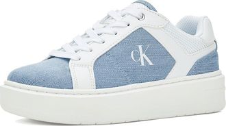 Calvin Klein Daveiro Womens Shoes White/Medium Blue Denim Logo : 9.5 M, Faux Leather/Textile