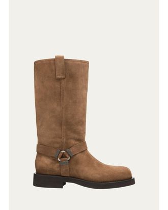 Brunello Cucinelli Monili Suede Knee-High Riding Boots