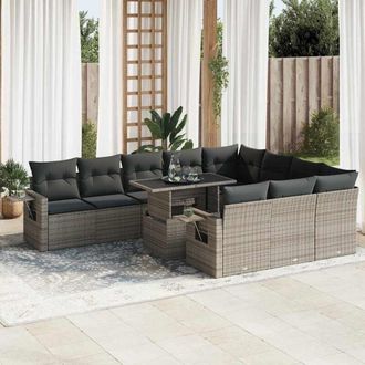 vidaXL Set De Sof&aacute;s De Jard&iacute;n 11 Pzas Y Cojines Rat&aacute;n Sint&eacute;tico Gris Vidaxl
