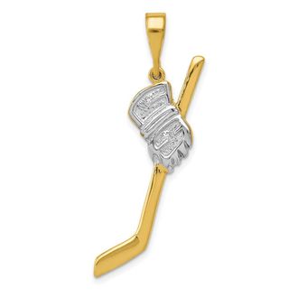 Diamond2Deal 14k Yellow Gold Rhodium Solid Polished Hockey Stick Pendant
