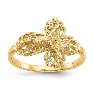 Diamond2Deal 14k Yellow Gold Diamond Cut Crucifix Ring