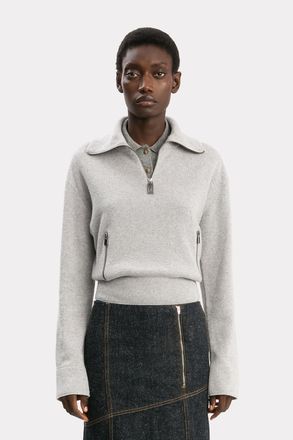 Victoria Beckham Half-Zip Milano Jumper In Grey Marl XS