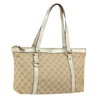 Gucci Pre-owned Tote Bags, female, Beige, Size: ONE SIZE Pre-owned Canvas Tote Bag