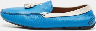 Giorgio Armani Blue/white Leather Slip On Loafers