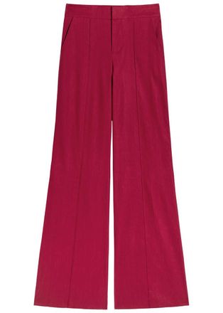 Alice & Olivia Dylan Linen-blend Wide-leg Trousers - Dark Red - 12 (UK16 / XL)