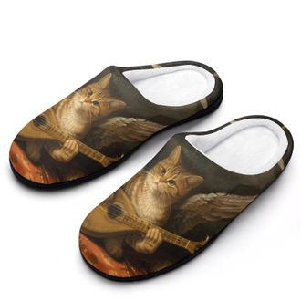 Generic Angel with A Lute Cat Kitten Whimsical Womens Slippers Warm House Slippers Indoor House Shoes with Anti-Skid Rubber Sole
