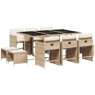 vidaXL Set Comedor De Jard&iacute;n 11 Pzas Con Cojines Rat&aacute;n Sint&eacute;tico Beige Vidaxl