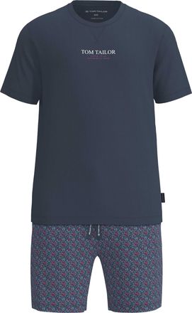 Tom Tailor Shorty TOM TAILOR, Damen, Gr. 48, blau, mittel, allover, Single Jersey, Obermaterial: 100% Baumwolle, Homewear-Sets Shorty