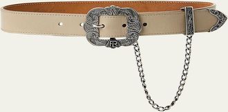 Ralph Lauren Collection Tooled-Buckle Chain-Trim Calfskin Belt