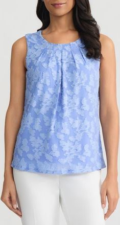 Kasper Burnout Floral Sleeveless Top in Paris Bleu at Nordstrom, Size X-Small