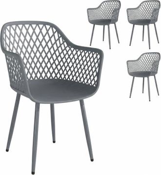 OEM Set Di 4 Sedie Da Giardino, Sedie Da Giardino In Plastica Resistente Ai Raggi Uv Con Braccioli E Schienale, 56 X 51 X 84 Cm, Grigio Scuro, In Loco