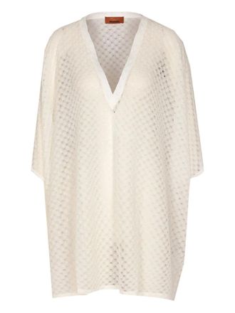 Missoni Raschel-knit V-neck short-sleeve kaftan - White