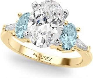 Allurez Oval Lab Grown Diamond & Aquamarine Engagement Ring 14K Yellow Gold (3.98ct)