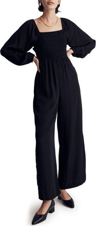 Madewell Lucie Star Jacquard Tie Back Long Sleeve Jumpsuit in True Black at Nordstrom Rack, Size 4
