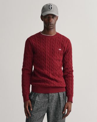 GANT Strickpullover GANT COTTON CABLE C-NECK, Herren, Gr. 4XL, rot (plumped rot), Strick, Obermaterial: 100% Baumwolle, Basic, regular fit h&uuml;ftlang, Rundha