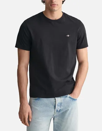 GANT Mens Gant Mens T Shirts Shield Logo Crew Neck Short Sleeve Cotton Summer Casual Tee - Black - Size: 42