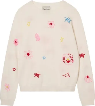 JUMPER 1234 Womens Floral Tribute Crewneck Sweater In White Multi
