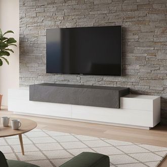 Dmora Dmora Mueble Para Tv Para Sal&oacute;n, Made In Italy, Mueble Para Tv Con 3 Puertas Y Estantes, 240x45h52 Cm, Color Blanco Brillante Y Gris Ceniza, Con Embal