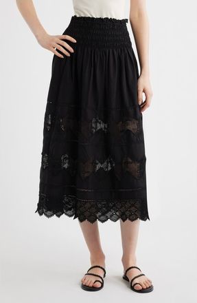 The Great. The Rosette Crochet Trim Cotton Pull-On Skirt in Black at Nordstrom, Size 0