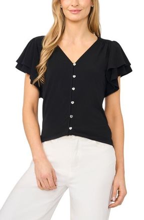 CeCe by Cynthia Steffe Flutter Sleeve Top in Rich Black at Nordstrom, Size X-Large