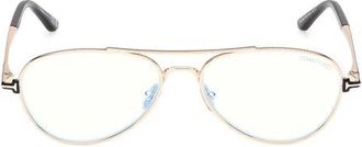 Tom Ford 56mm Pilot Optical Glasses in Shiny Rose Gold /Shiny Black at Nordstrom