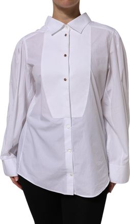 Dolce & Gabbana White Cotton Long Sleeves Formal Top Womens Shirt (Pre-Owned)