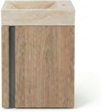 Saniclass Chaci Toiletmeubelset - 40x65cm - 1 deur - 1 kraangat - rechts - fontein travertine - eiken