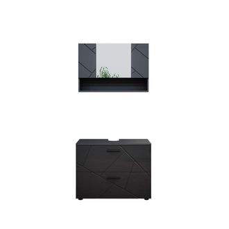 Vicco Conjunto De Muebles De Ba&ntilde;o Irma, Antracita Alto Brillo, 2 Partes, Armario Bajo 80 Cm