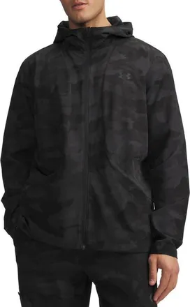 Under Armour UA Unstoppable Printed Woven Full Zip Hoodie in Black at Nordstrom, Size Xxx-Large