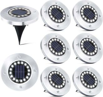 OEM Juego De 8 Focos Solares Empotrables, 16 Led - 10 Horas De Autonom&iacute;a - Clasificaci&oacute;n De Impermeabilidad Ip65 - Acero Inoxidable Y Pp - Para Iluminaci&oacute;