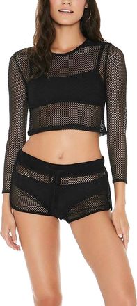 L*Space Women Sarah Long Sleeve Seamless Fit Mesh Cropped Top In Black