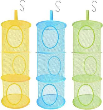 No Brand Juego De 3 Cestas Colgantes Plegables De Tela De Malla, Cada Una Con 3 Compartimentos, Para Juguetes Y Ropa Peque&ntilde;a