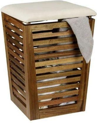 WENKO Pongotodo Con Asiento Fondi Madera Acacia Natural 55 Lts 40 X 40 H-56