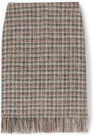 Motivi Boucl&eacute; kokerrok met franjes - Dames - Midirokken - Beige - 2XS - Katoen - Rokken