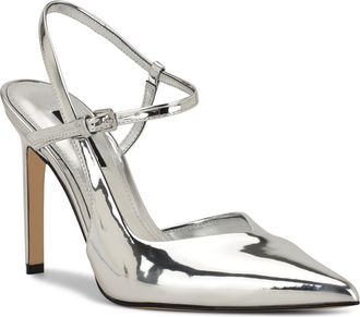 Nine West Franka Ankle Strap Pointed Toe Pump in Silver at Nordstrom, Size 7.5