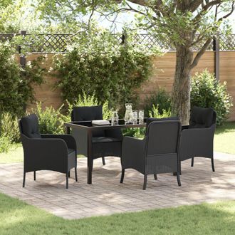 vidaXL Garden Dining Set with Cushion 5 pcs Black Poly rattan vidaXL