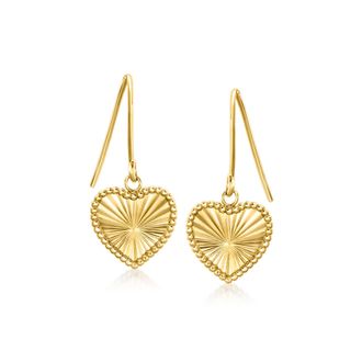 Ross-Simons Italian 14kt Yellow Gold Sunburst Heart Drop Earrings