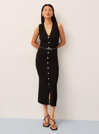 Icone Womens Rib-knit belted and buttoned dress