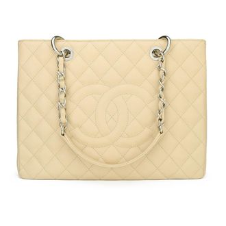 Chanel Beige Caviar Grand Shopping Tote (GST) with Silver Hardware
