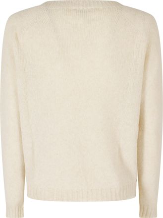 Roberto Collina Ecru Merino and Baby Camel Knit Sweater with Ribbed Trim