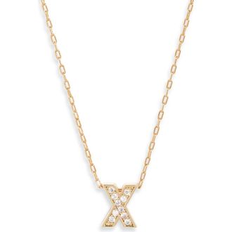 Nordstrom Pav&eacute; Cubic Zirconia Initial Necklace in X- Clear- Gold at Nordstrom