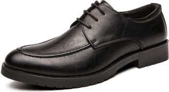 Generic Formal Dress Shoes for Men Lace Up Apron Toe Derby Shoes Faux Leather Non Slip Resistant Block Heel Wedding(Black,7.5 UK)