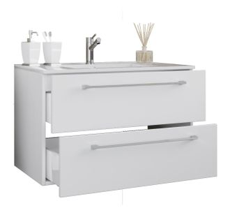 ebuy24 Ebuy24 - Vcm 2 Piezas Lavabo Lavabo Gabinete Inferior Ancho 80 Cm Juego De Muebles De Ba&ntilde;o Colgando Con Dos Cajones Badinos (blanco)