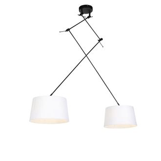 QAZQA Moderno L&aacute;mpara Colgante Negra Con Pantallas De Lino Blanco 35 Cm 2-luces - Blitz Lino /acero Cil&iacute;ndra /alargada /redonda Adecuado Para Led Max. 2 X 6