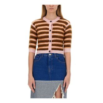 Marni Cardigans, female, Multicolor, Size: XS Wool Cardigan With Stripe Pattern